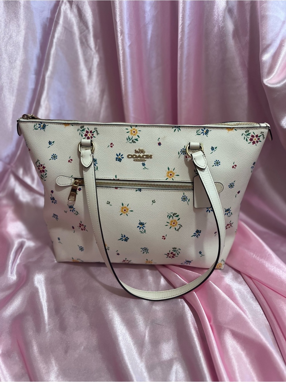 COACH Cream Floral Zip-Top Tote